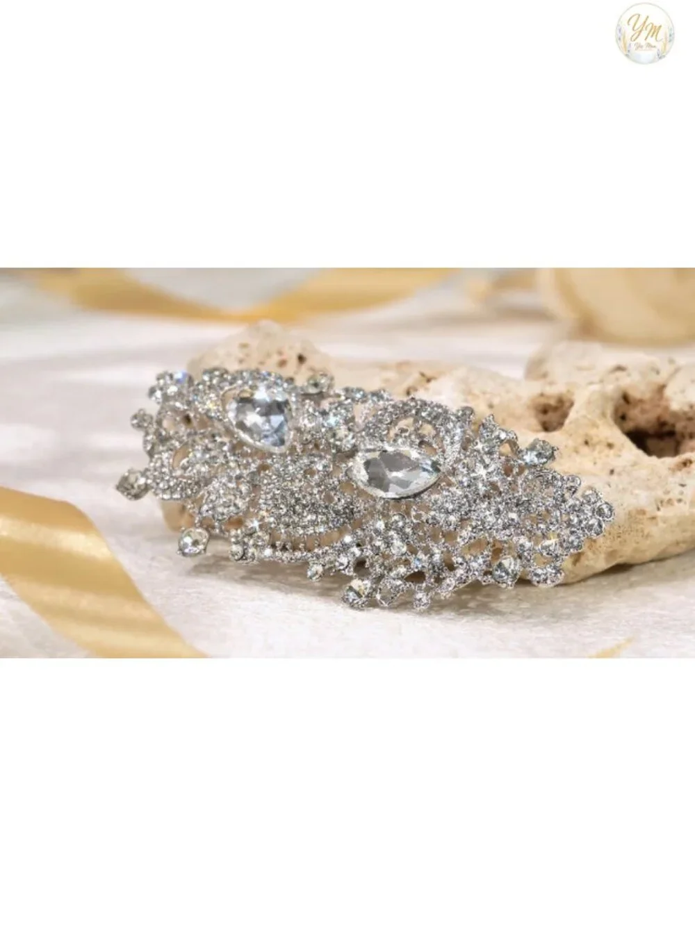 Crystal Flower Wedding Brooch Pin 4.1 Inch Alloy Formal Gown Accessory